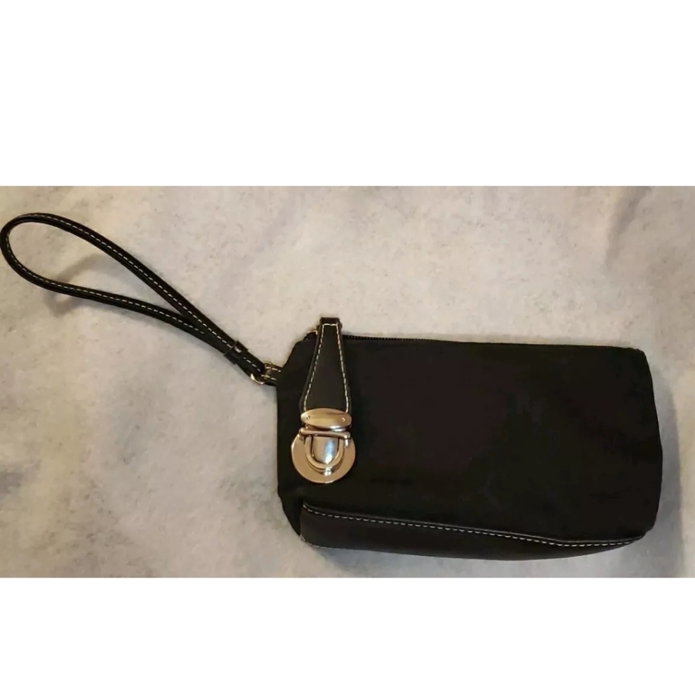 NY&C New York &Company Buckled Black Logo Zipped  Wristlet